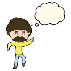 cartoon seventies style man disco dancing with thought bubble
