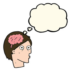 cartoon head with brain symbol with thought bubble
