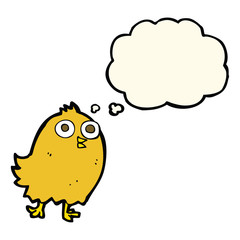 cartoon happy bird with thought bubble