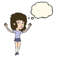 cartoon pretty girl with thought bubble