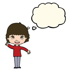 cartoon woman with idea with thought bubble