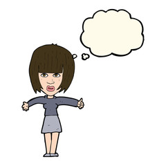 cartoon annoyed woman  with thought bubble