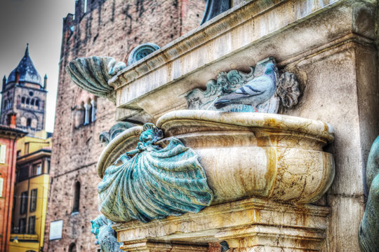 close up of a Triton fountain detail in Bologna