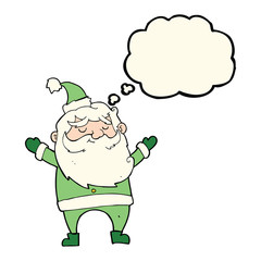 cartoon happy santa claus with thought bubble