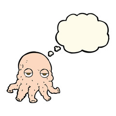 cartoon alien squid face with thought bubble