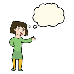 cartoon woman explaining with thought bubble