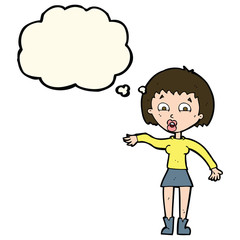cartoon surprised woman with thought bubble