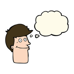 cartoon smiling man with thought bubble