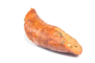 smoked sausage against on white background, Local cuisine of northern Thailand
