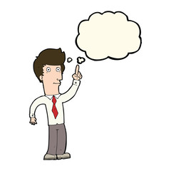 cartoon friendly man with idea with thought bubble