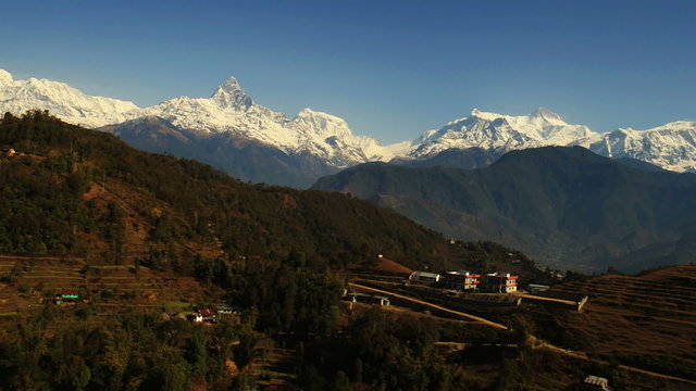 Aerial View: mt.Machhapuchhre (Fishtail), Annapurna conservation area, Nepal. April 2014. Machhapuchhre is at the end of long spur ridge, coming south out of the main backbone of the Annapurna Himal.
