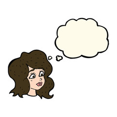 cartoon woman looking concerned with thought bubble