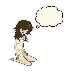 cartoon pretty girl with thought bubble