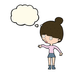 cartoon surprised woman with thought bubble