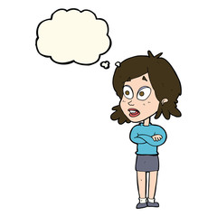 cartoon surprised woman with thought bubble