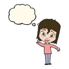 cartoon woman with idea with thought bubble