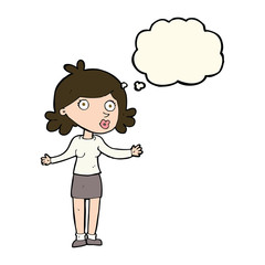 cartoon confused woman with thought bubble