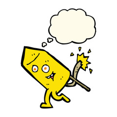 cartoon funny firework character with thought bubble