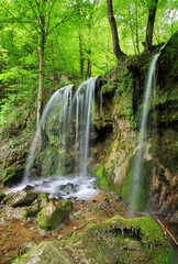 Naklejka premium Green waterfalls spring in Slovakia