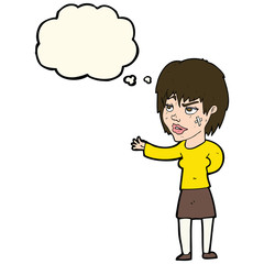 cartoon woman with sticking plaster on face with thought bubble