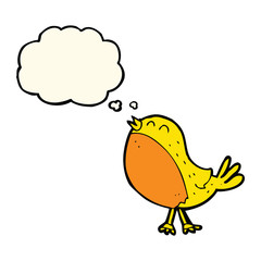 cartoon singing bird with thought bubble
