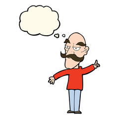 cartoon old man telling story with thought bubble