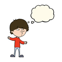 cartoon curious man with thought bubble