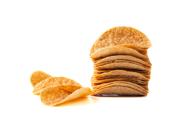 potato chips pile on white background
