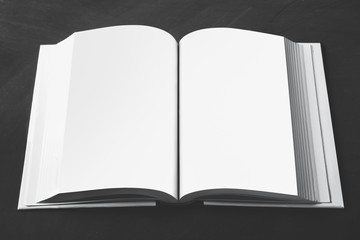 thick book opened in the middle page with blank page