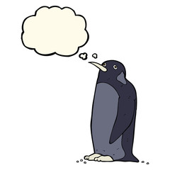 cartoon penguin with thought bubble