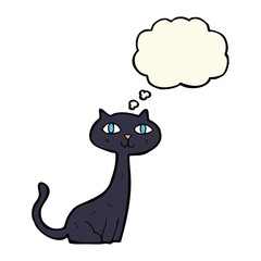 cartoon black cat with thought bubble