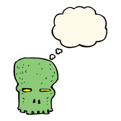 cartoon spooky skull with thought bubble