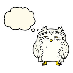 cartoon wise old owl with thought bubble