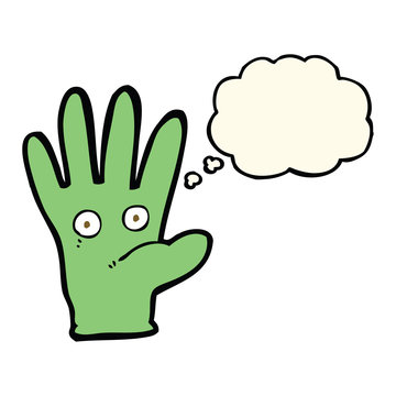 cartoon hand with eyes with thought bubble