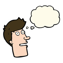 cartoon shocked male face with thought bubble