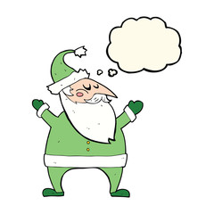 cartoon santa claus with thought bubble