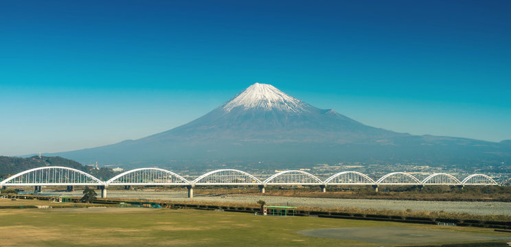 mountain fuji and fuji river from shizuoka prefecture