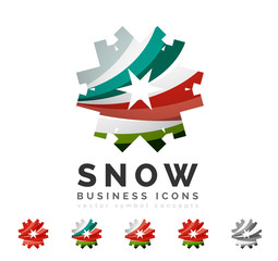 Set of abstract colorful snowflake logo icons, winter concepts