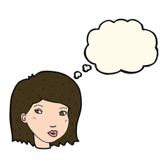 cartoon female face with thought bubble