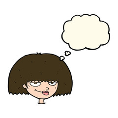 cartoon mean female face with thought bubble