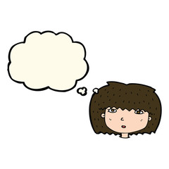 cartoon female face with thought bubble