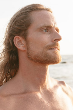 Handsome Bearded Man With Shoulder Length Hair