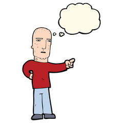 cartoon tough guy pointing with thought bubble