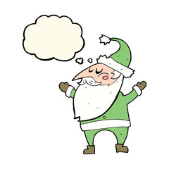 cartoon santa claus with thought bubble