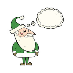 cartoon santa claus with thought bubble