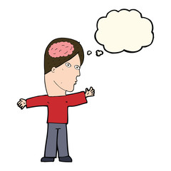 cartoon man with brain with thought bubble