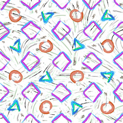 Creative geometric seamless pattern with watercolor figures