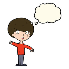 cartoon shocked boy with thought bubble
