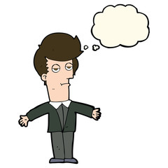 cartoon bored man with thought bubble