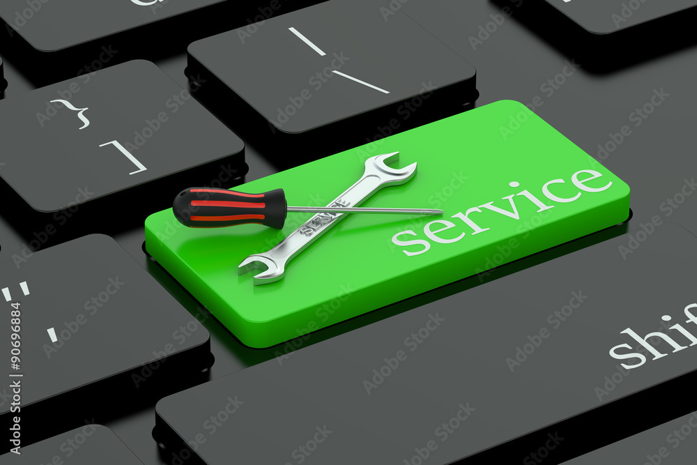 Poster service concept on green keyboard button
